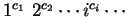 $1^{c_1}\ 2^{c_2} \cdots i^{c_i}\cdots$