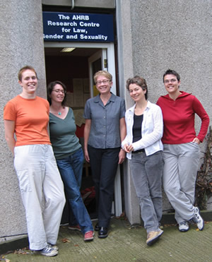 CentreLGS Visitor, Professor Susan Boyd (centre) with (from left) Emily Grabham, Didi Herman, Davina Cooper and Anisa de Jong, outside the Centre offices in Kent.