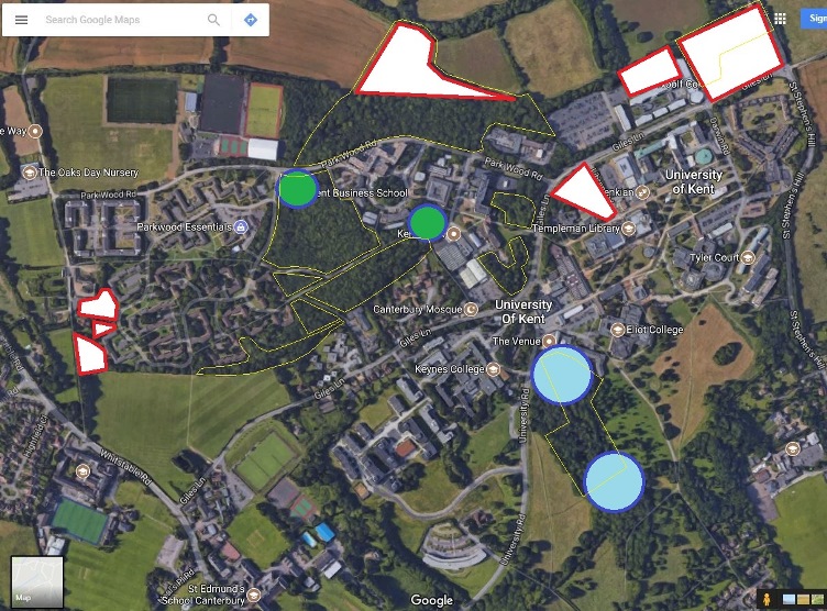Campus plan showing protection areas and areas of high biodiversity sensitivity